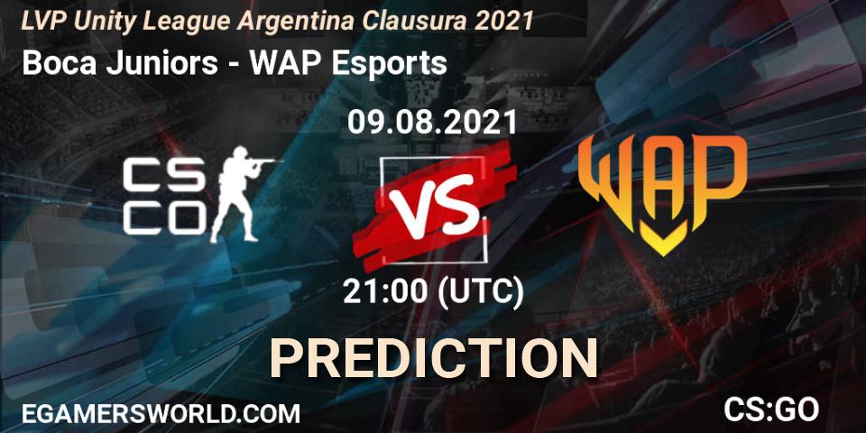 Prognose für das Spiel Boca Juniors VS WAP Esports. 09.08.2021 at 21:20. Counter-Strike (CS2) - LVP Unity League Argentina Clausura 2021