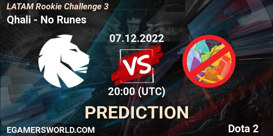 Prognose für das Spiel Qhali VS No Runes. 07.12.22. Dota 2 - LATAM Rookie Challenge 3