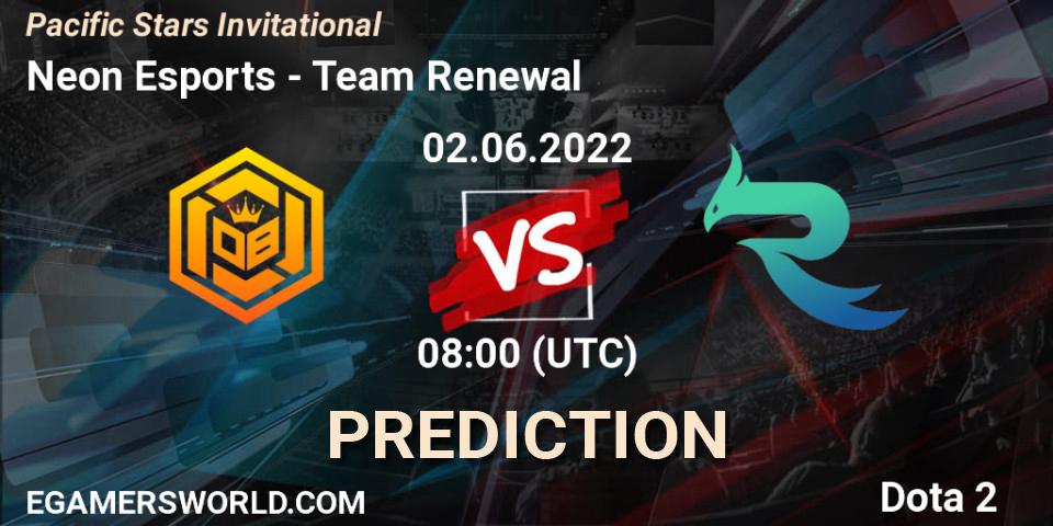 Prognose für das Spiel Neon Esports VS Team Renewal. 02.06.2022 at 08:18. Dota 2 - Pacific Stars Invitational