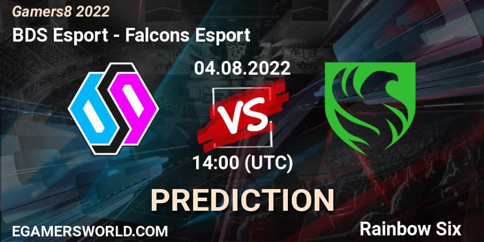 Prognose für das Spiel BDS Esport VS Falcons Esport. 04.08.2022 at 14:00. Rainbow Six - Gamers8 2022