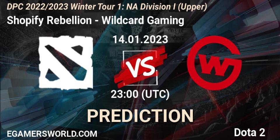 Prognose für das Spiel Shopify Rebellion VS Wildcard Gaming. 14.01.23. Dota 2 - DPC 2022/2023 Winter Tour 1: NA Division I (Upper)