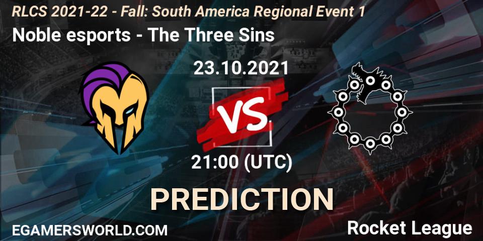 Prognose für das Spiel Noble esports VS The Three Sins. 23.10.21. Rocket League - RLCS 2021-22 - Fall: South America Regional Event 1