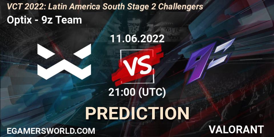 Prognose für das Spiel Optix VS 9z Team. 11.06.2022 at 21:00. VALORANT - VCT 2022: Latin America South Stage 2 Challengers