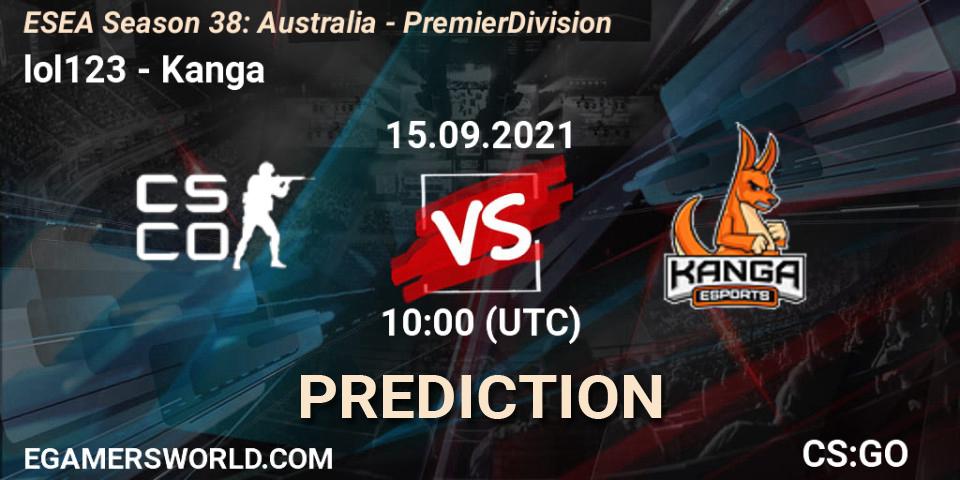 Prognose für das Spiel lol123 VS Kanga. 27.09.21. CS2 (CS:GO) - ESEA Season 38: Australia - Premier Division