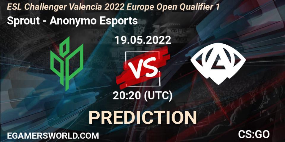 Prognose für das Spiel Sprout VS Anonymo Esports. 19.05.2022 at 20:20. Counter-Strike (CS2) - ESL Challenger Valencia 2022 Europe Open Qualifier 1