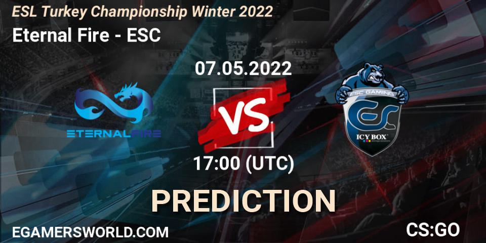 Prognose für das Spiel Eternal Fire VS ESC. 07.05.2022 at 17:00. Counter-Strike (CS2) - ESL Türkiye Şampiyonası: Winter 2022