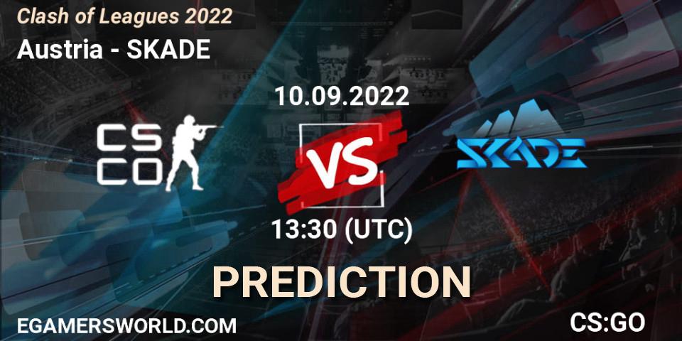 Prognose für das Spiel Austria VS SKADE. 10.09.2022 at 13:30. Counter-Strike (CS2) - Clash of Leagues 2022