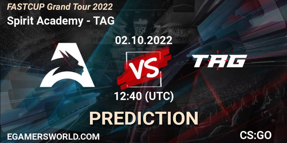 Prognose für das Spiel Spirit Academy VS TAG. 02.10.2022 at 12:50. Counter-Strike (CS2) - FASTCUP Grand Tour 2022