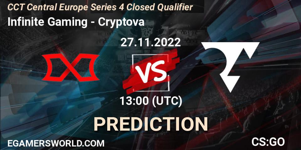 Prognose für das Spiel Infinite Gaming VS Cryptova. 27.11.22. CS2 (CS:GO) - CCT Central Europe Series 4 Closed Qualifier