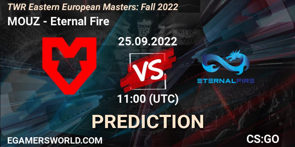 Prognose für das Spiel MOUZ VS Eternal Fire. 25.09.2022 at 11:30. Counter-Strike (CS2) - TWR Eastern European Masters: Fall 2022