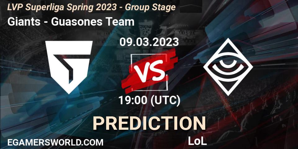 Prognose für das Spiel Giants VS Guasones Team. 09.03.2023 at 19:00. LoL - LVP Superliga Spring 2023 - Group Stage