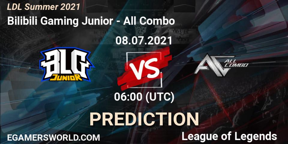 Prognose für das Spiel Bilibili Gaming Junior VS All Combo. 08.07.2021 at 06:00. LoL - LDL Summer 2021