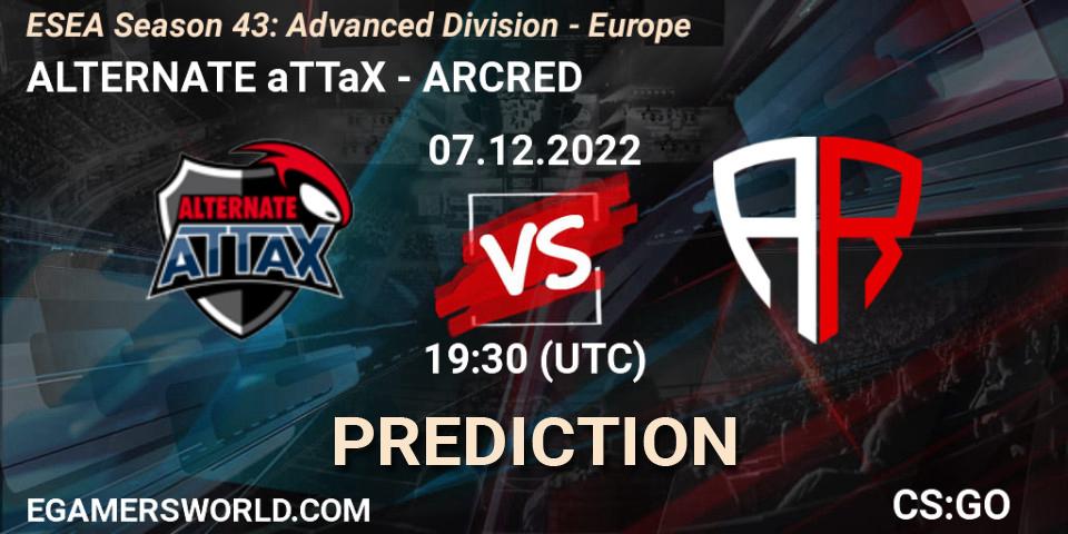 Prognose für das Spiel ALTERNATE aTTaX VS ARCRED. 07.12.22. CS2 (CS:GO) - ESEA Season 43: Advanced Division - Europe