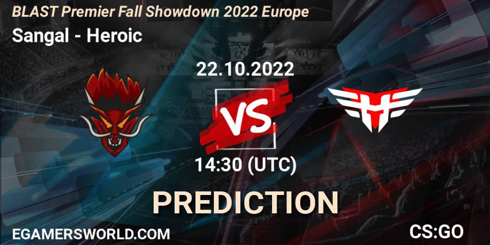 Prognose für das Spiel Sangal VS Heroic. 22.10.2022 at 14:30. Counter-Strike (CS2) - BLAST Premier Fall Showdown 2022 Europe