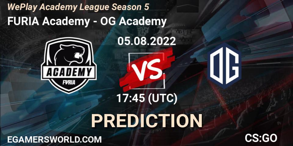 Prognose für das Spiel FURIA Academy VS OG Academy. 05.08.2022 at 17:45. Counter-Strike (CS2) - WePlay Academy League Season 5