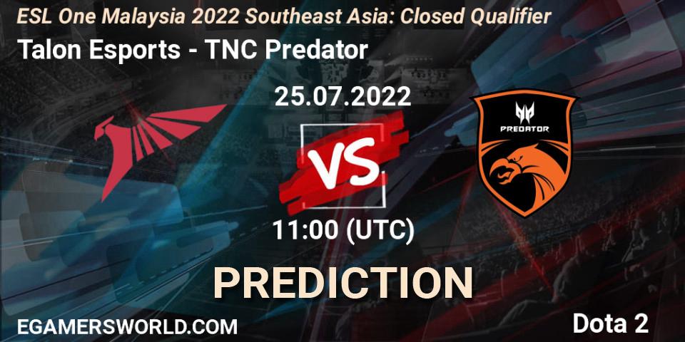 Prognose für das Spiel Talon Esports VS TNC Predator. 25.07.2022 at 10:43. Dota 2 - ESL One Malaysia 2022 Southeast Asia: Closed Qualifier