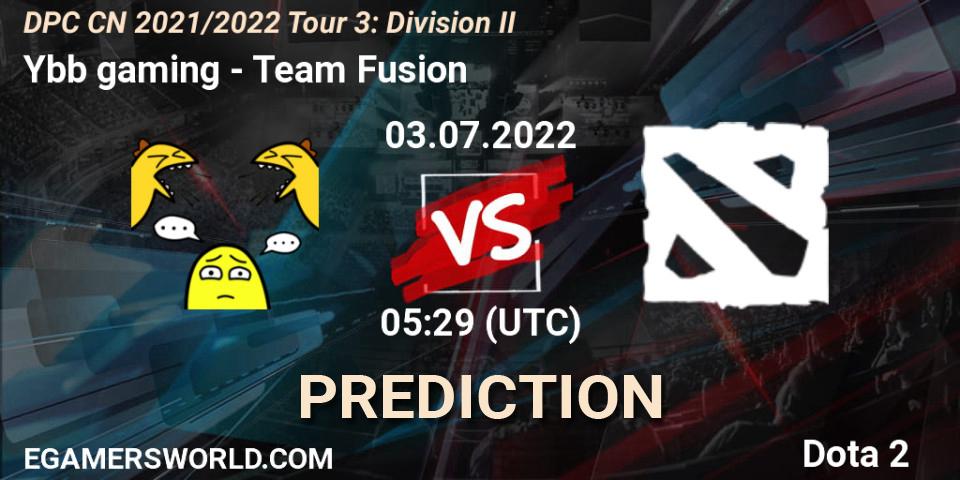 Prognose für das Spiel Ybb gaming VS Team Fusion. 03.07.2022 at 05:29. Dota 2 - DPC CN 2021/2022 Tour 3: Division II