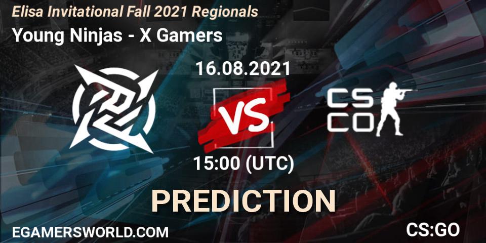 Prognose für das Spiel Young Ninjas VS X Gamers. 16.08.2021 at 15:00. Counter-Strike (CS2) - Elisa Invitational Fall 2021 Regionals