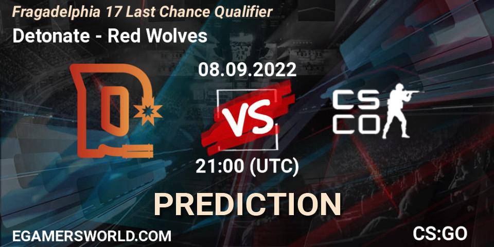Prognose für das Spiel Detonate VS Red Wolves. 08.09.2022 at 21:15. Counter-Strike (CS2) - Fragadelphia 17 Last Chance Qualifier