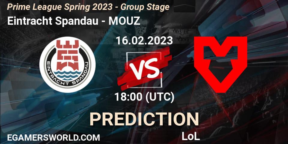 Prognose für das Spiel Eintracht Spandau VS MOUZ. 16.02.2023 at 19:00. LoL - Prime League Spring 2023 - Group Stage