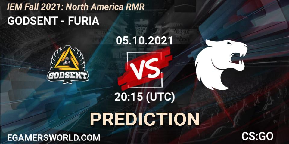 Prognose für das Spiel GODSENT VS FURIA. 05.10.2021 at 20:15. Counter-Strike (CS2) - IEM Fall 2021: North America RMR