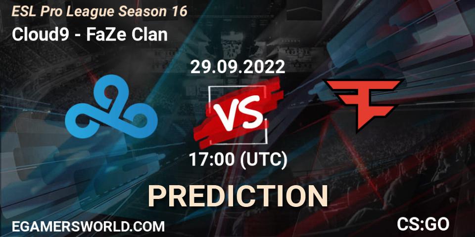 Prognose für das Spiel Cloud9 VS FaZe Clan. 29.09.22. CS2 (CS:GO) - ESL Pro League Season 16