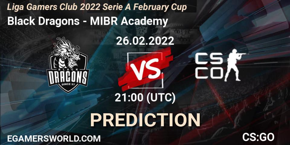 Prognose für das Spiel Black Dragons VS MIBR Academy. 26.02.2022 at 21:00. Counter-Strike (CS2) - Liga Gamers Club 2022 Serie A February Cup