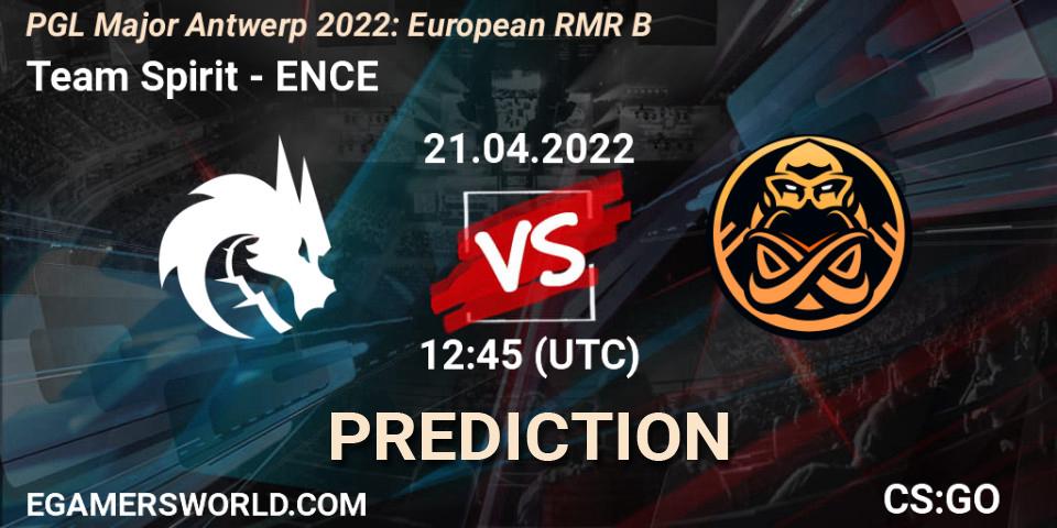 Prognose für das Spiel Team Spirit VS ENCE. 21.04.2022 at 12:45. Counter-Strike (CS2) - PGL Major Antwerp 2022: European RMR B