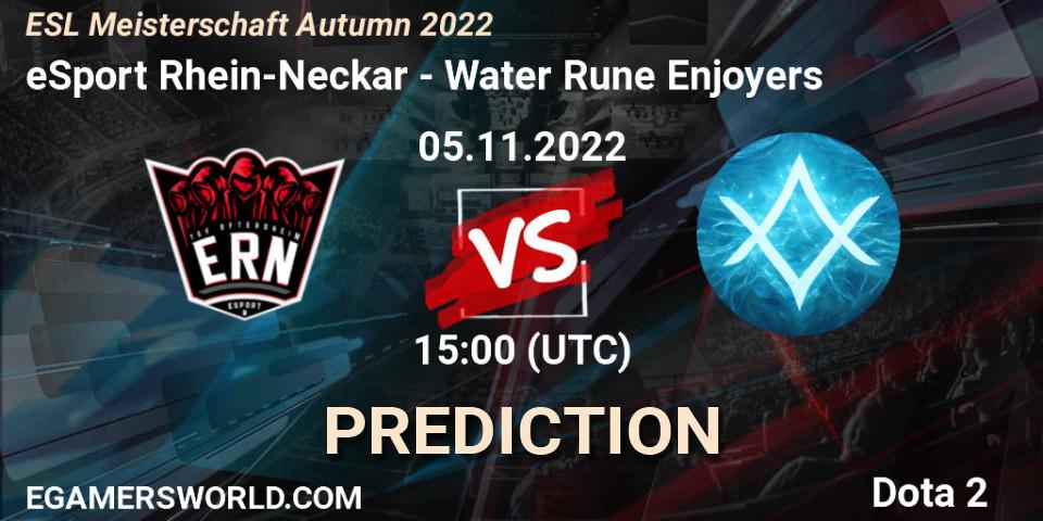 Prognose für das Spiel eSport Rhein-Neckar VS Water Rune Enjoyers. 05.11.2022 at 14:02. Dota 2 - ESL Meisterschaft Autumn 2022