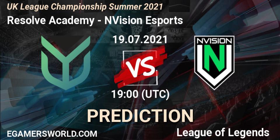Prognose für das Spiel Resolve Academy VS NVision Esports. 19.07.2021 at 19:00. LoL - UK League Championship Summer 2021