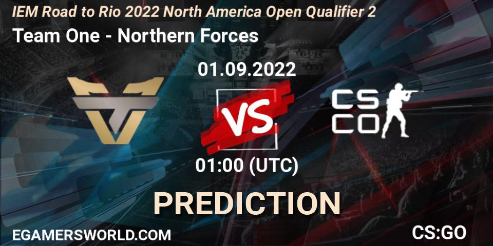 Prognose für das Spiel Team One VS Northern Forces. 01.09.2022 at 01:00. Counter-Strike (CS2) - IEM Road to Rio 2022 North America Open Qualifier 2
