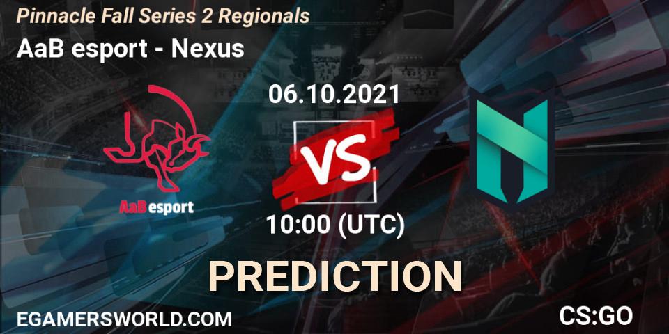 Prognose für das Spiel AaB esport VS Nexus. 06.10.21. CS2 (CS:GO) - Pinnacle Fall Series 2 Regionals