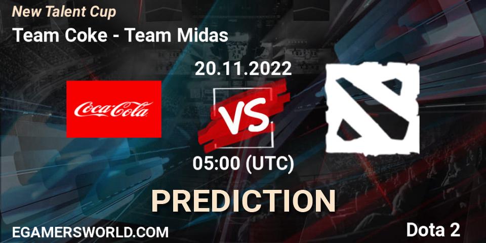 Prognose für das Spiel Team Coke VS Team Midas. 20.11.2022 at 05:18. Dota 2 - New Talent Cup