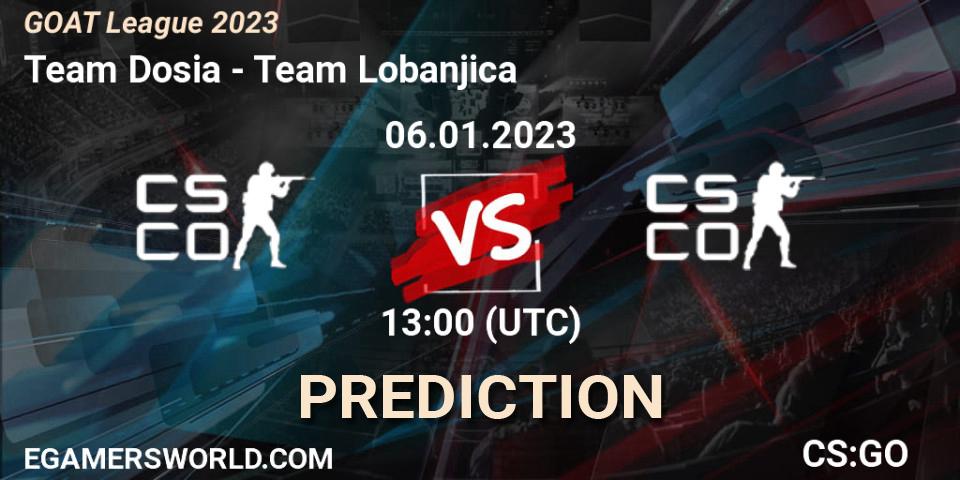 Prognose für das Spiel Team Dosia VS Team Lobanjica. 06.01.2023 at 13:00. Counter-Strike (CS2) - GOAT League 2023