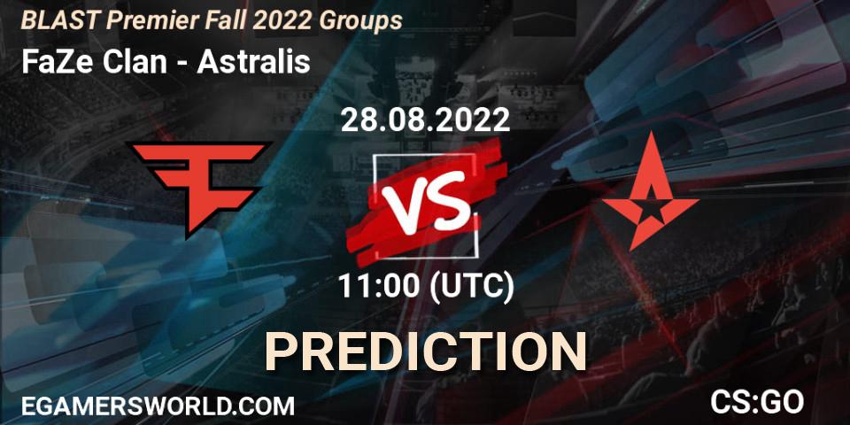 Prognose für das Spiel FaZe Clan VS Astralis. 28.08.22. CS2 (CS:GO) - BLAST Premier Fall 2022 Groups
