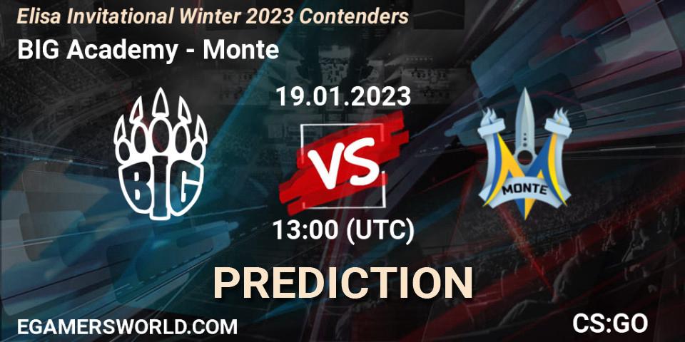 Prognose für das Spiel BIG Academy VS Monte. 19.01.2023 at 13:25. Counter-Strike (CS2) - Elisa Invitational Winter 2023 Contenders