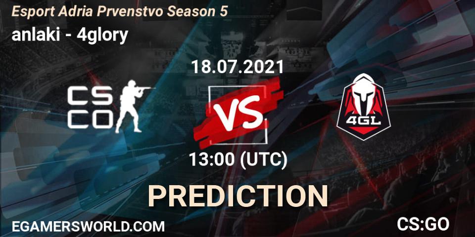 Prognose für das Spiel anlaki VS 4glory. 18.07.2021 at 13:10. Counter-Strike (CS2) - Esport Adria Prvenstvo Season 5