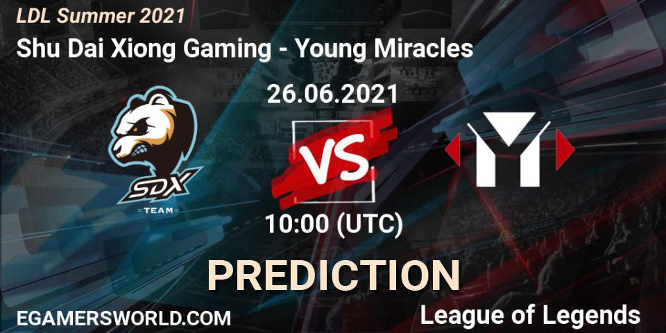 Prognose für das Spiel Shu Dai Xiong Gaming VS Young Miracles. 26.06.2021 at 11:00. LoL - LDL Summer 2021