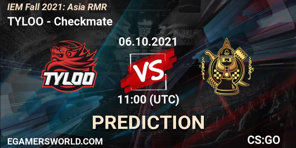 Prognose für das Spiel TYLOO VS Checkmate. 06.10.2021 at 11:00. Counter-Strike (CS2) - IEM Fall 2021: Asia RMR