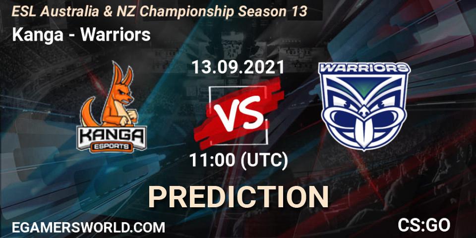 Prognose für das Spiel Kanga VS Warriors. 13.09.21. CS2 (CS:GO) - ESL Australia & NZ Championship Season 13