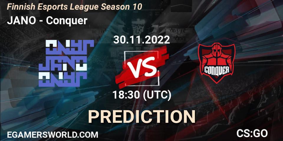 Prognose für das Spiel JANO VS Conquer. 30.11.22. CS2 (CS:GO) - Finnish Esports League Season 10