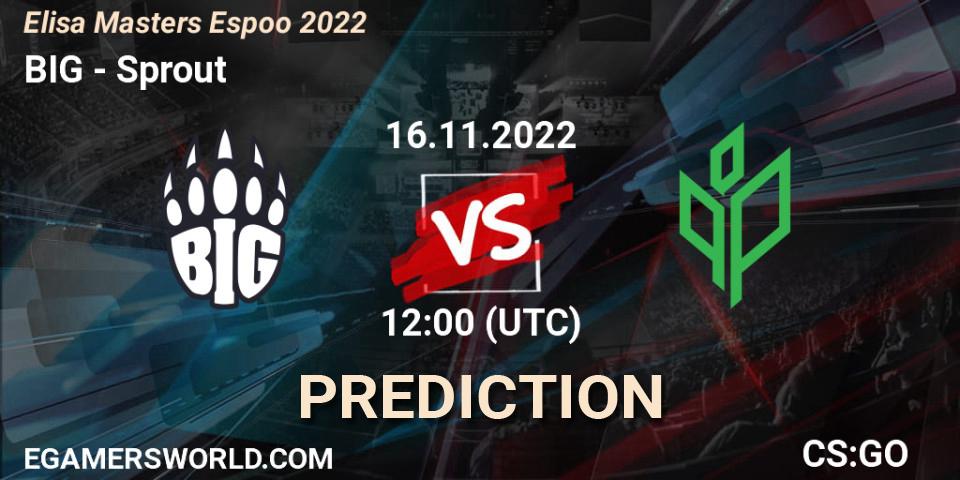 Prognose für das Spiel BIG VS Sprout. 16.11.2022 at 12:55. Counter-Strike (CS2) - Elisa Masters Espoo 2022