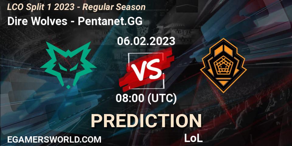 Prognose für das Spiel Dire Wolves VS Pentanet.GG. 06.02.23. LoL - LCO Split 1 2023 - Regular Season