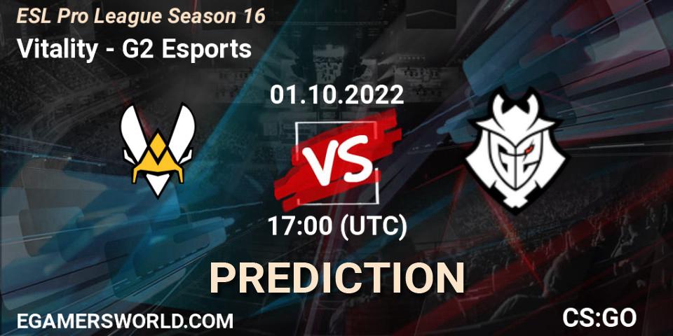 Prognose für das Spiel Vitality VS G2 Esports. 01.10.2022 at 18:00. Counter-Strike (CS2) - ESL Pro League Season 16