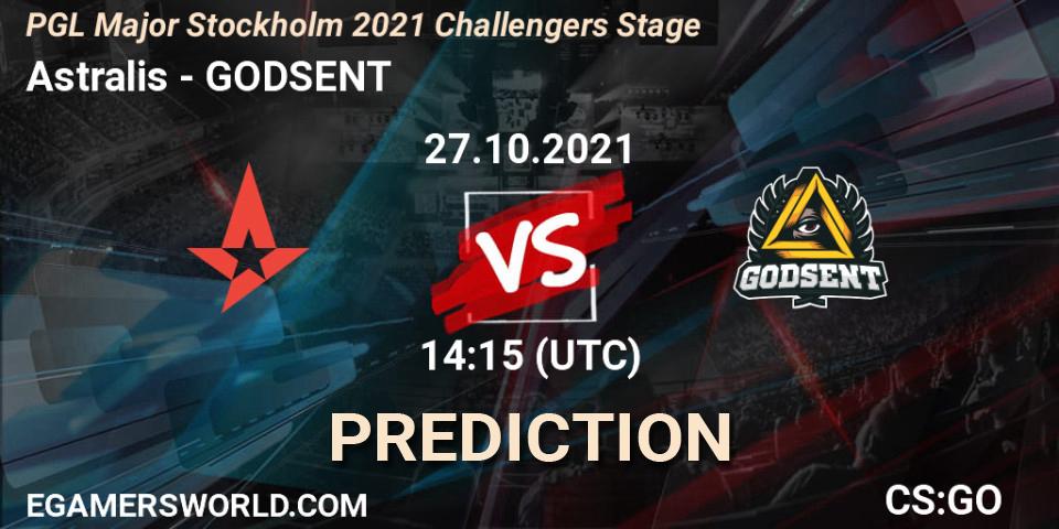 Prognose für das Spiel Astralis VS GODSENT. 27.10.21. CS2 (CS:GO) - PGL Major Stockholm 2021 Challengers Stage