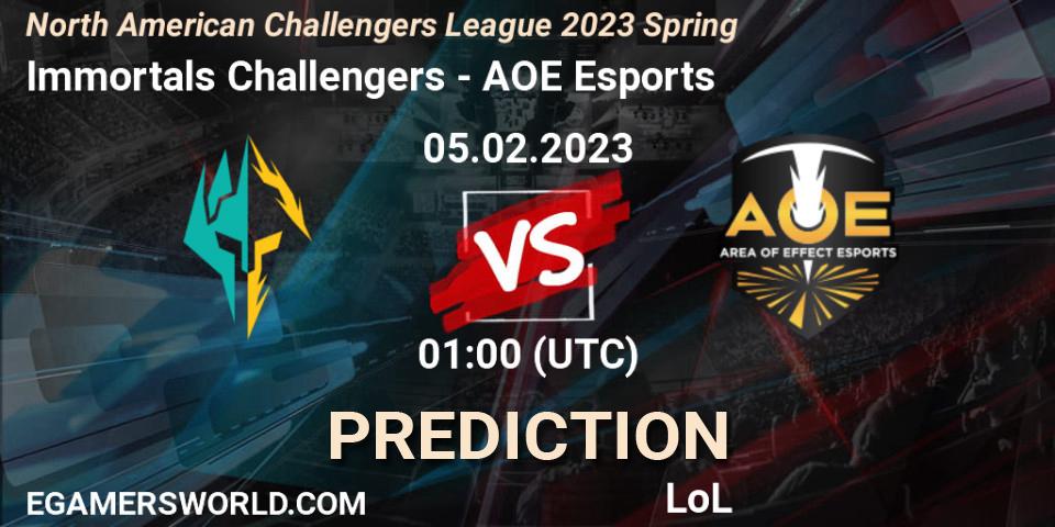 Prognose für das Spiel Immortals Challengers VS AOE Esports. 05.02.23. LoL - NACL 2023 Spring - Group Stage