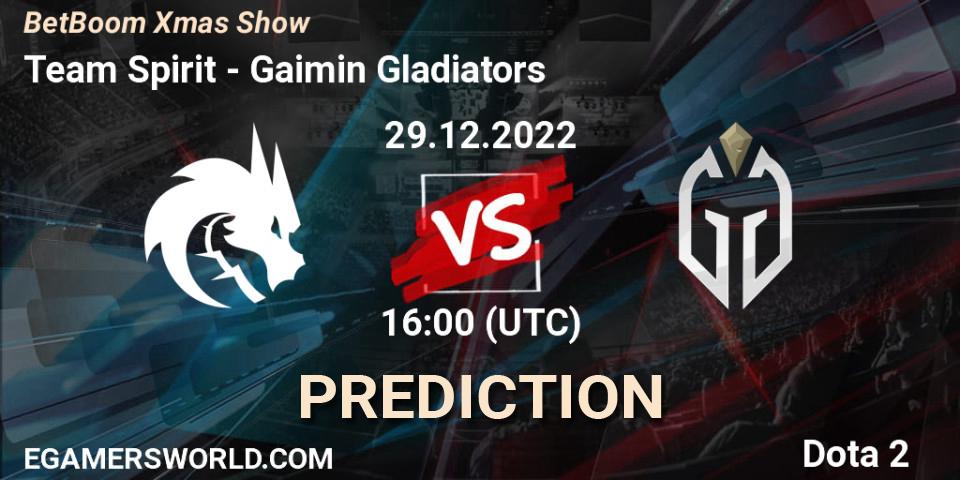Prognose für das Spiel Team Spirit VS Gaimin Gladiators. 29.12.2022 at 16:04. Dota 2 - BetBoom Xmas Show