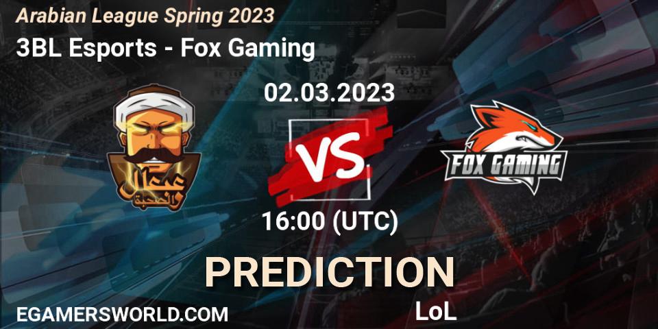 Prognose für das Spiel 3BL Esports VS Fox Gaming. 09.02.23. LoL - Arabian League Spring 2023