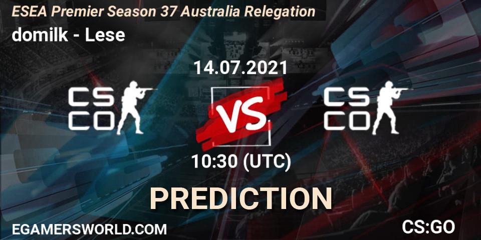 Prognose für das Spiel domilk VS Lese. 14.07.2021 at 10:30. Counter-Strike (CS2) - ESEA Premier Season 37 Australia Relegation