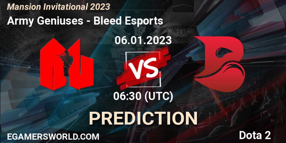 Prognose für das Spiel Army Geniuses VS Bleed Esports. 07.01.2023 at 03:00. Dota 2 - Mansion Invitational 2023